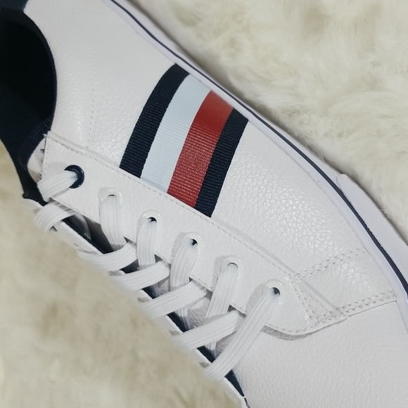 Tommy Hilfiger Mens White Leather Sneakers - Picture 11 of 14